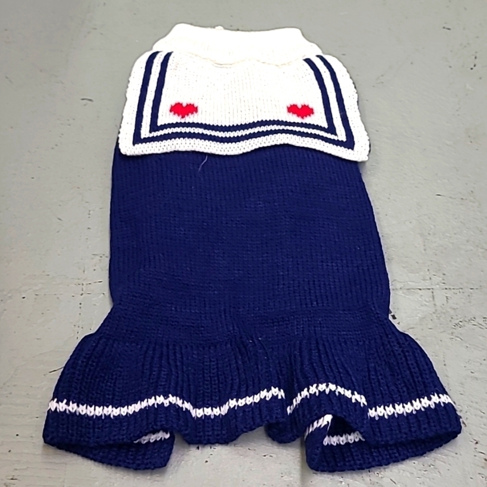 Pet Circle Size M Blue and White Knit Sailor Dress Dog Sweater